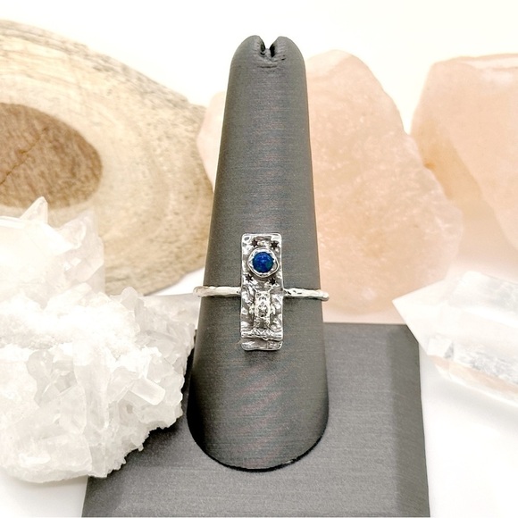 FIRE Opal Hand Crafted Artisan Solid Sterling Silver Hammered Owl Ring - Picture 4 of 4